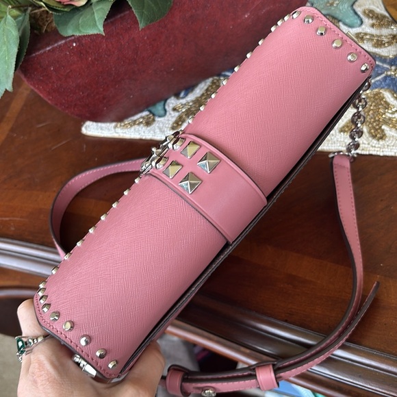 Brand New Michael Kors Pink Leather Greenwich Convertible Studded Shoulder Bag - Picture 7 of 16